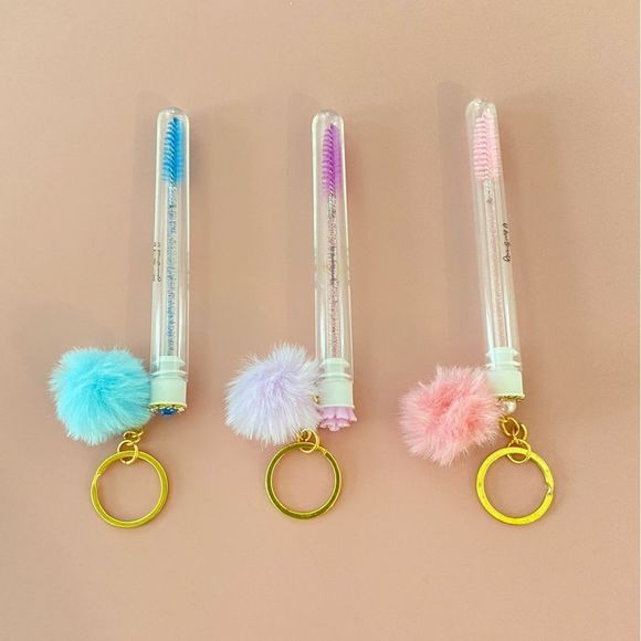 3pcs Tube Eyelash Brush/Spoolie with Furball & Gold Keychain | Mascara Wand - Picture 3 of 6